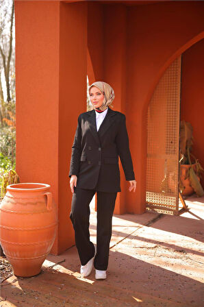 Kruvaze Dört Düğmeli Ceket Takımı - 71250.003 - Siyah