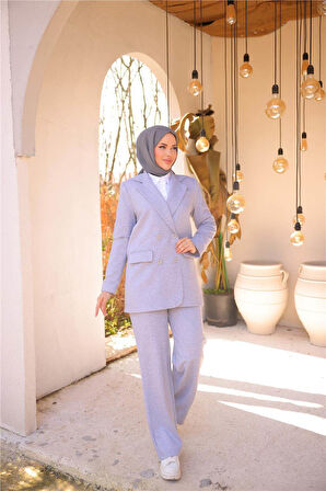 Kruvaze Dört Düğmeli Ceket Takımı - 71250.008 - Gri