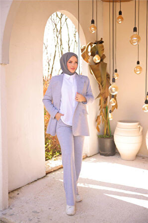 Kruvaze Dört Düğmeli Ceket Takımı - 71250.008 - Gri