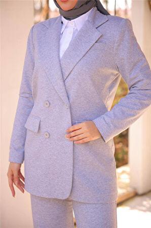 Kruvaze Dört Düğmeli Ceket Takımı - 71250.008 - Gri