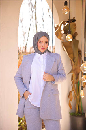 Kruvaze Dört Düğmeli Ceket Takımı - 71250.008 - Gri