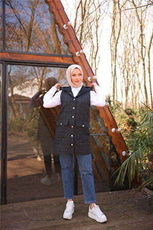 Kolsuz Cepli Çıtçıtlı Kapitone Yelek - 71252.003 - Siyah