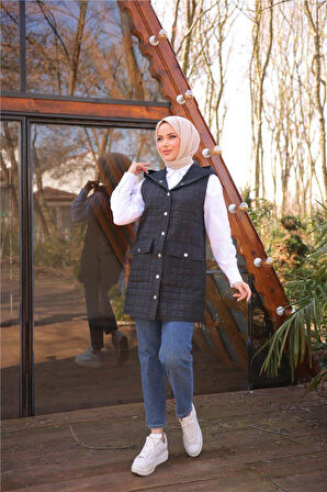 Kolsuz Cepli Çıtçıtlı Kapitone Yelek - 71252.003 - Siyah