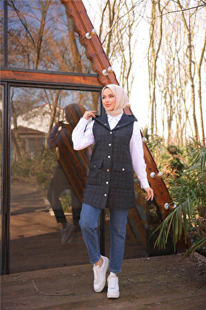 Kolsuz Cepli Çıtçıtlı Kapitone Yelek - 71252.003 - Siyah