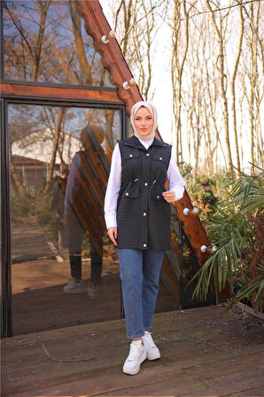 Belden Lastikli Çıtçıtlı Dört Cepli Kapitone Yelek - 71256.003 - Siyah