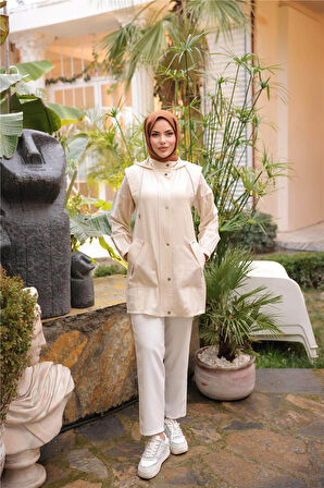 Çıtçıtlı Balıkçı Yaka Yandan Cepli Kap - 71242.026 - Bej