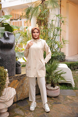 Çıtçıtlı Balıkçı Yaka Yandan Cepli Kap - 71242.026 - Bej