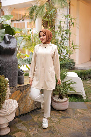 Çıtçıtlı Balıkçı Yaka Yandan Cepli Kap - 71242.026 - Bej