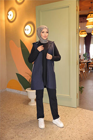 Fermuarlı Kapşonlu Cepli Kapitone Üçlü Takım - 71226.015 - Lacivert