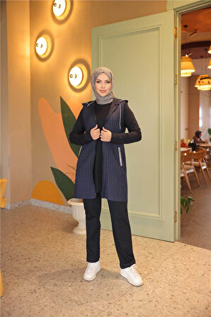 Fermuarlı Kapşonlu Cepli Kapitone Üçlü Takım - 71226.015 - Lacivert