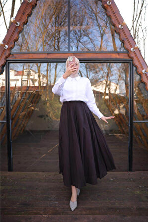 Beli Lastikli Kırışık Detaylı Uzun Etek - 71258.005 - Haki