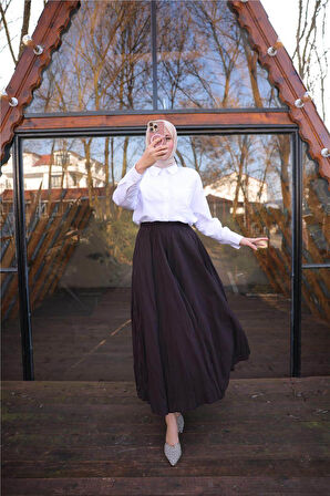 Beli Lastikli Kırışık Detaylı Uzun Etek - 71258.005 - Haki