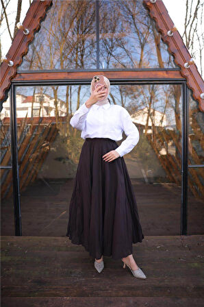 Beli Lastikli Kırışık Detaylı Uzun Etek - 71258.005 - Haki