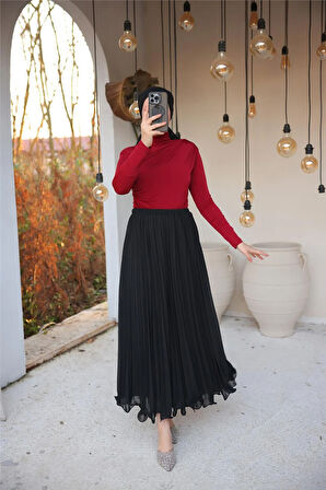 Pliseli Etek - (38-46) - 71262 - Siyah