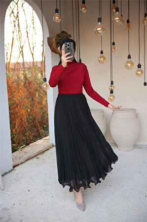 Pliseli Etek - (38-46) - 71262 - Siyah