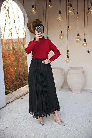 Pliseli Etek - (38-46) - 71262 - Siyah