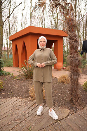 Sade İkili Tesettür Gömlek Takımı - 71263.005 - Haki