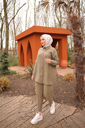 Sade İkili Tesettür Gömlek Takımı - 71263.005 - Haki