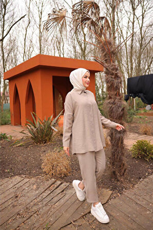 Sade İkili Tesettür Gömlek Takımı - 71263.026 - Bej