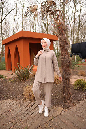 Sade İkili Tesettür Gömlek Takımı - 71263.026 - Bej