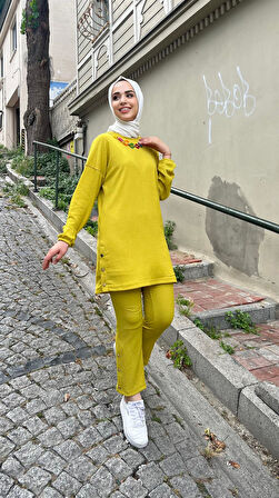 Candy Kolye Detaylı Tunik Pantolon İkili Takım - 71136.108 - Yağ Yeşili