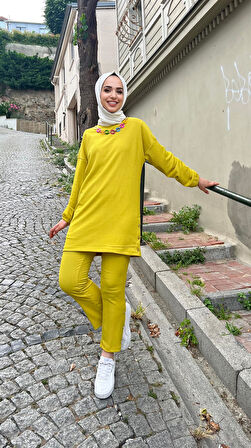 Candy Kolye Detaylı Tunik Pantolon İkili Takım - 71136.108 - Yağ Yeşili