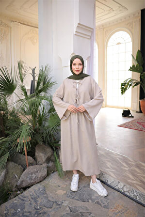 Bağcık Düğmeli Kıs aRahat Kesim Tunik - Cepli Etek Takımı - (38-46) - 71285 - Vizon