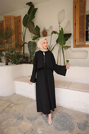 Bağcık Düğmeli Kıs aRahat Kesim Tunik - Cepli Etek Takımı - (38-46) - 71285 - Siyah