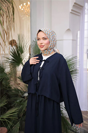 Bağcık Düğmeli Kıs aRahat Kesim Tunik - Cepli Etek Takımı - (38-46) - 71285 - Lacivert