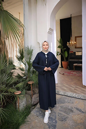 Bağcık Düğmeli Kıs aRahat Kesim Tunik - Cepli Etek Takımı - (38-46) - 71285 - Lacivert