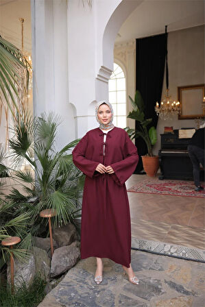 Bağcık Düğmeli Kıs aRahat Kesim Tunik - Cepli Etek Takımı - (38-46) - 71285 - Bordo