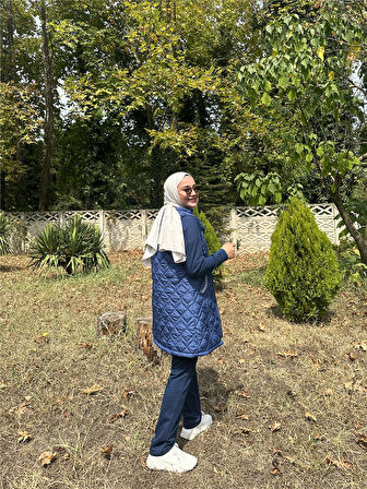 Dafne Cepli Eşofman Kolsuz Yelek Beli Lastikli Pantolon Üçlü Takım - 71149.006 - İndigo