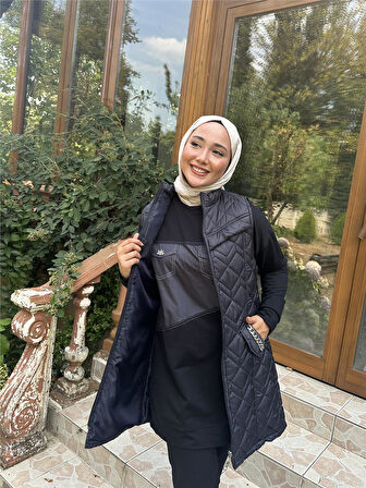 Dafne Cepli Eşofman Kolsuz Yelek Beli Lastikli Pantolon Üçlü Takım - 71149.015 - Lacivert