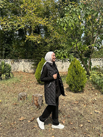 Dafne Cepli Eşofman Kolsuz Yelek Beli Lastikli Pantolon Üçlü Takım - 71149.003 - Siyah