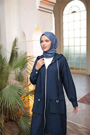 Kapşonlu Fermuarlı Çift Cepli Kap İkili Tesettür Eşofman Takımı - (38-46) - 71305 - Lacivert