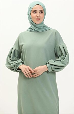 Hira Balon Kol Midi Boy Sade Basic Sweatshirt - 3031 - Çağla Yeşili