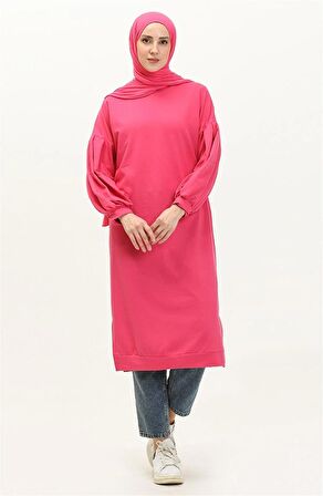 Hira Balon Kol Midi Boy Sade Basic Sweatshirt - 3031 - Fuşya