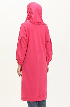 Hira Balon Kol Midi Boy Sade Basic Sweatshirt - 3031 - Fuşya