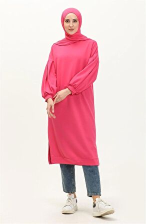 Hira Balon Kol Midi Boy Sade Basic Sweatshirt - 3031 - Fuşya
