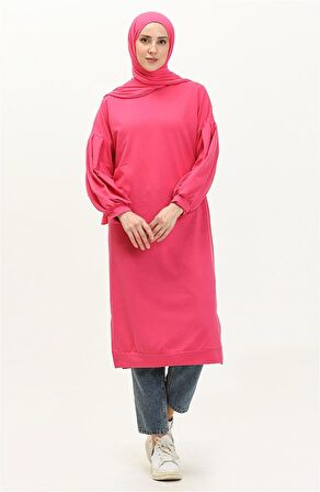 Hira Balon Kol Midi Boy Sade Basic Sweatshirt - 3031 - Fuşya