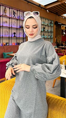 Hira Balon Kol Midi Boy Sade Basic Sweatshirt - 3031 - Antrasit