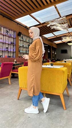 Hira Balon Kol Midi Boy Sade Basic Sweatshirt - 3031 - Taba