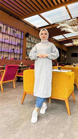 Hira Balon Kol Midi Boy Sade Basic Sweatshirt - 3031 - Gri