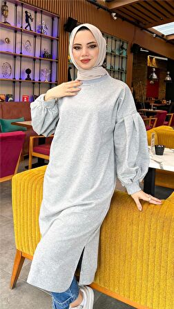 Hira Balon Kol Midi Boy Sade Basic Sweatshirt - 3031 - Gri