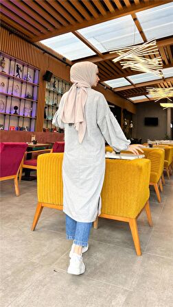 Hira Balon Kol Midi Boy Sade Basic Sweatshirt - 3031 - Gri