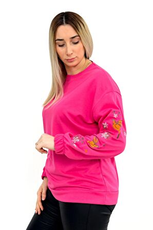 Kolu Nakışlı Sweatshirt Fuşya