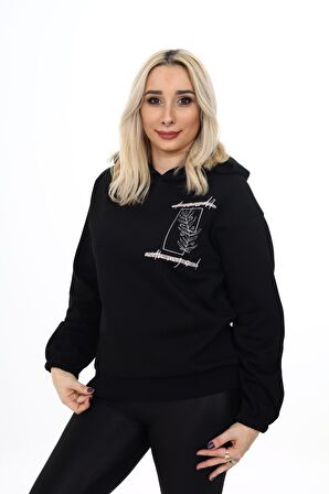 Nakışlı Sweatshirt Siyah