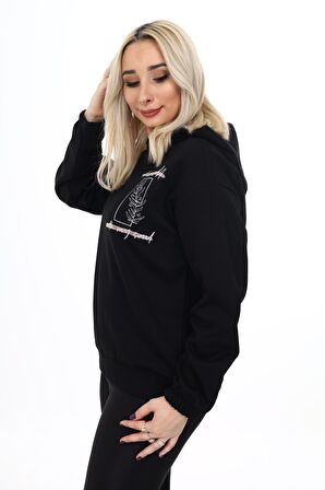 Nakışlı Sweatshirt Siyah