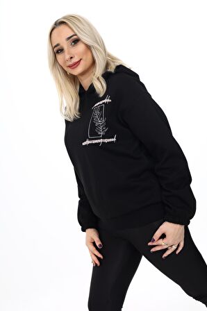 Nakışlı Sweatshirt Siyah