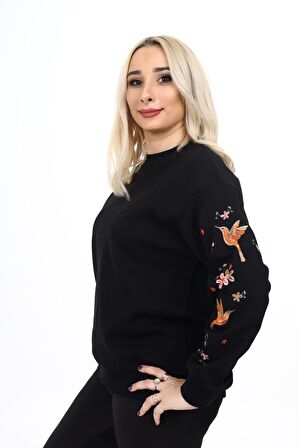 Kolu Nakışlı Sweatshirt Siyah